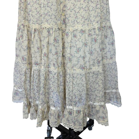 Gunne Sax Jessicas Gunnies Floral Print Midi Skirt Size S 9 Prairie Peasant - Picture 5 of 11